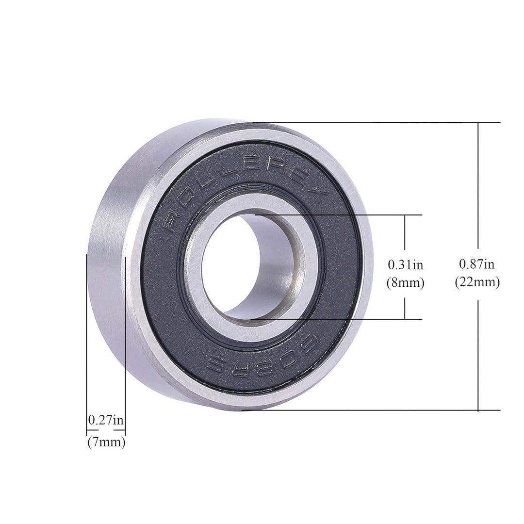 Rollerex Titan 608-2RS Skate Bearings 20-Pack ABEC-5 / ABEC-1 - Pre-Lubricated