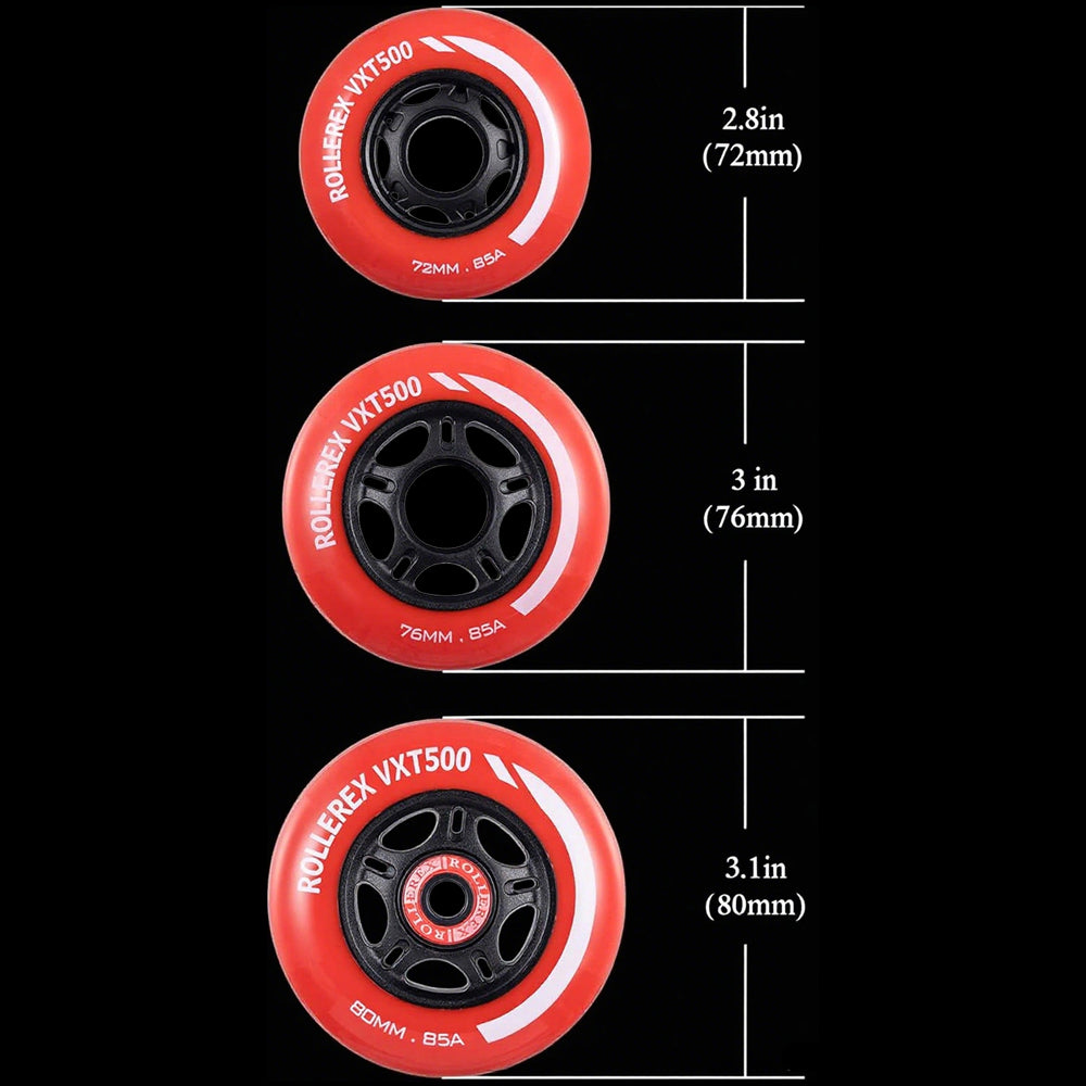 Rollerex VXT500 85A Inline Wheels 2-Pack w/Bearings 72-80mm - 6 Colors