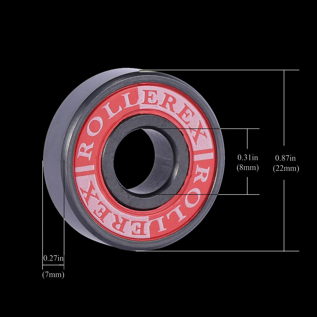 Rollerex Apollo 608-2RS Skate Bearings 8-Pack ABEC-1 - Chrome Steel