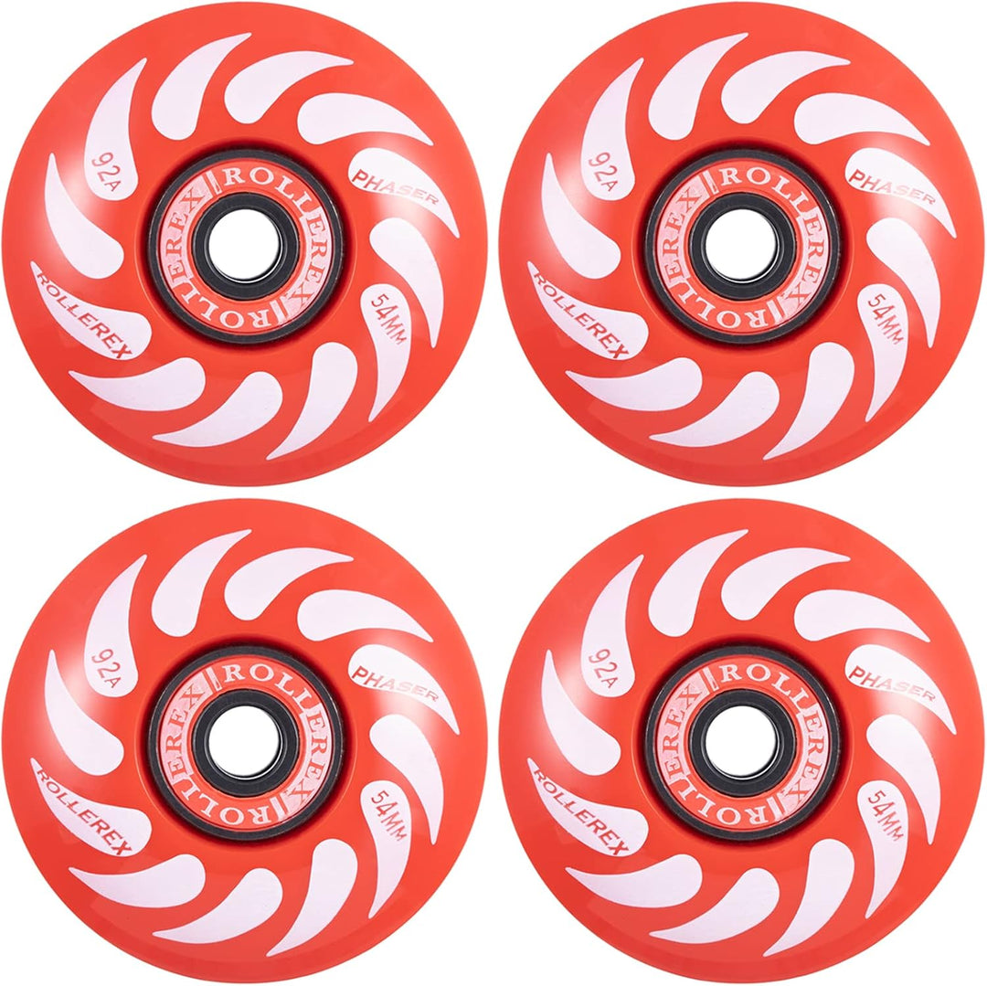 Rollerex Phaser 92A 54mm Skateboard Wheels 4-Pack w/Bearings - 3 Colors