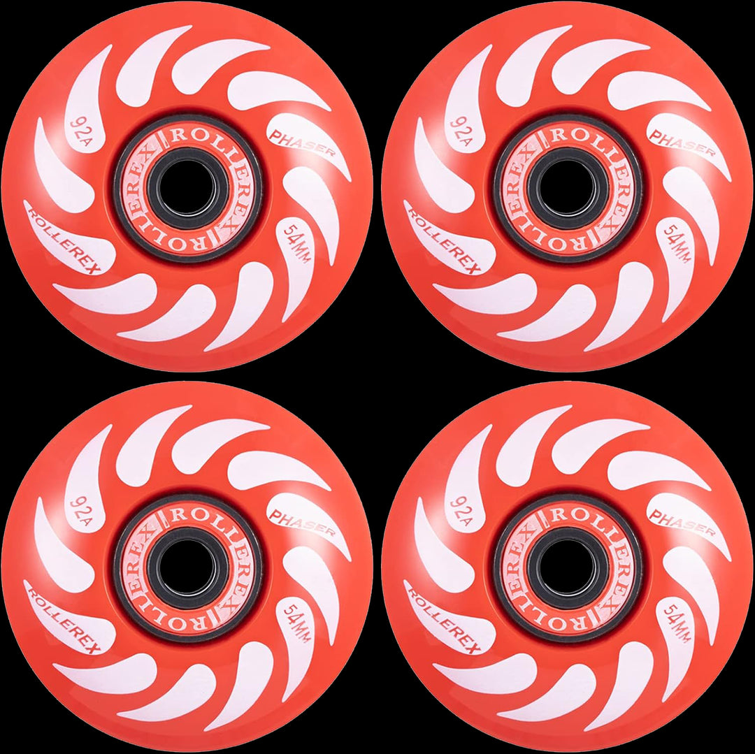 Rollerex Phaser 92A 54mm Skateboard Wheels 4-Pack w/Bearings - 3 Colors