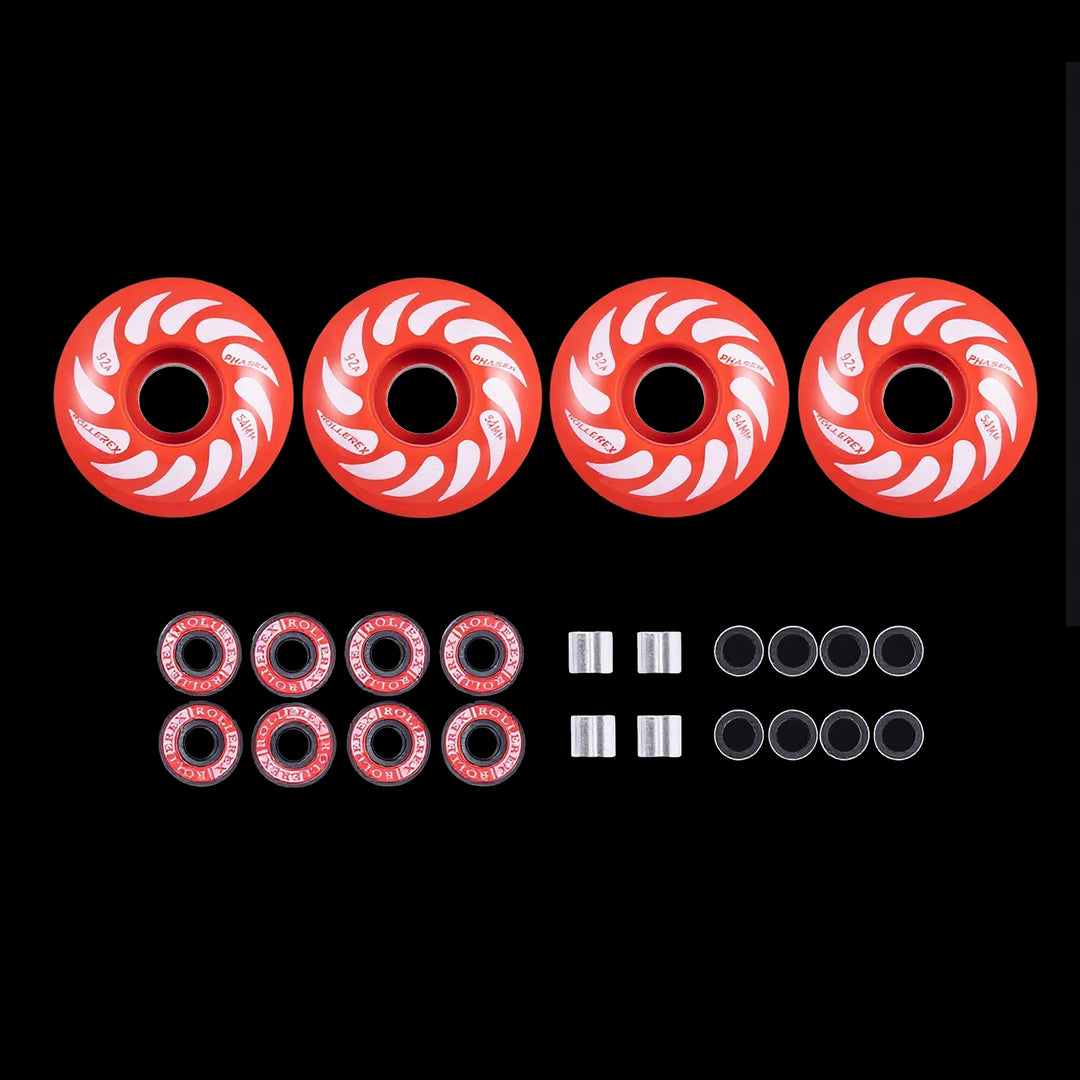 Rollerex Phaser 92A 54mm Skateboard Wheels 4-Pack w/Bearings - 3 Colors
