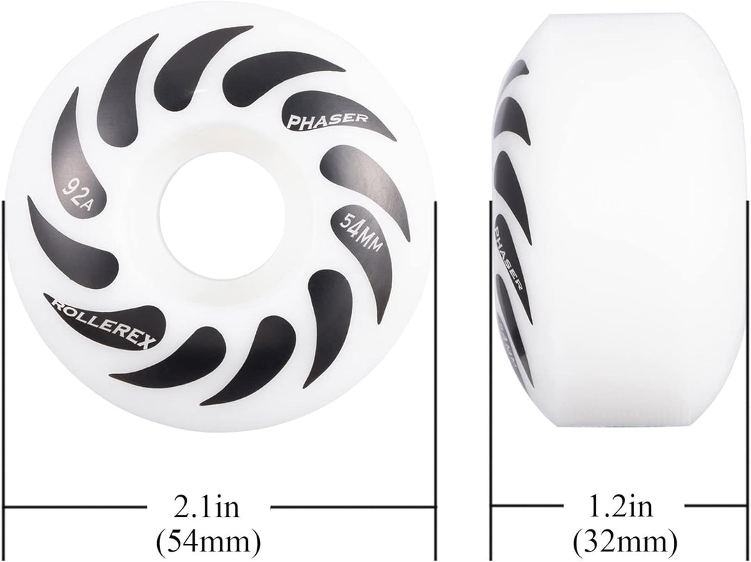 Rollerex Phaser 92A 54mm Skateboard Wheels 4-Pack 32mm Width - 3 Colors
