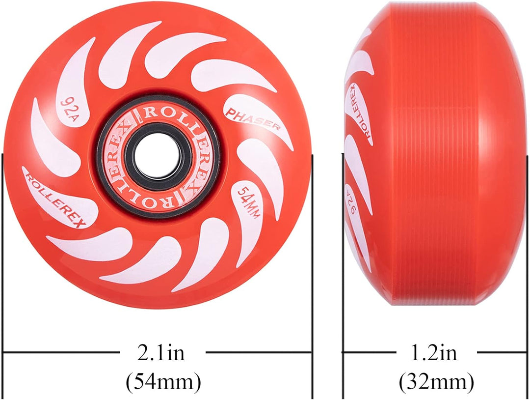 Rollerex Phaser 92A 54mm Skateboard Wheels 4-Pack w/Bearings - 3 Colors