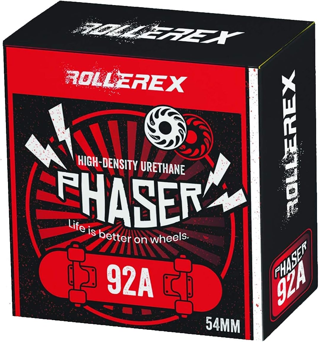 Rollerex Phaser 92A 54mm Skateboard Wheels 4-Pack w/Bearings - 3 Colors