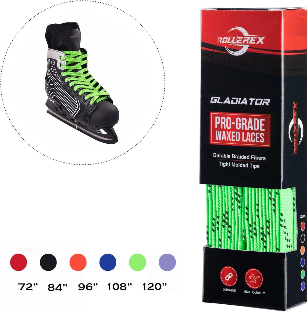 Rollerex Gladiator Waxed Hockey Skate Laces 72" to 120" - Multiple Colors