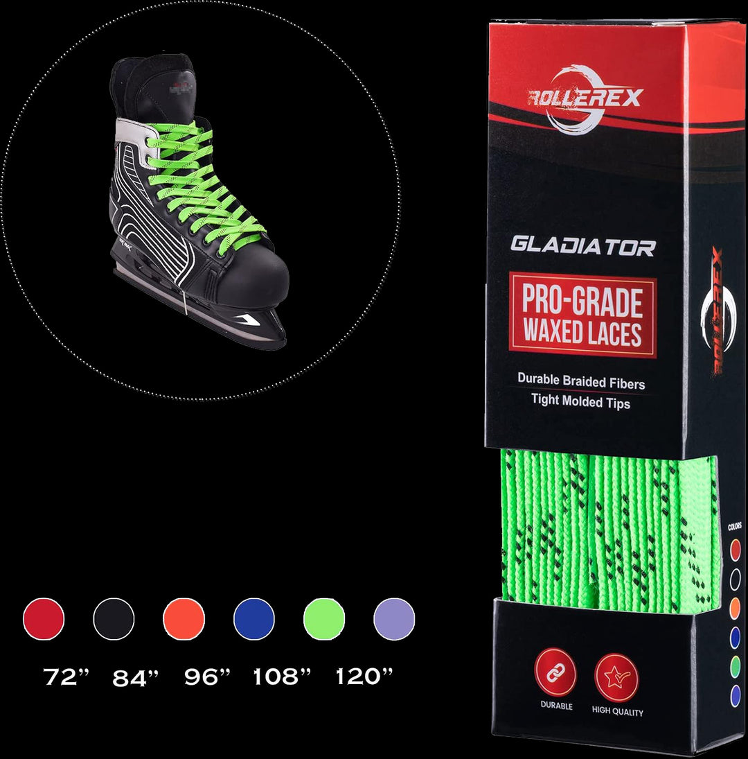 Rollerex Gladiator Waxed Hockey Skate Laces 72" to 120" - Multiple Colors