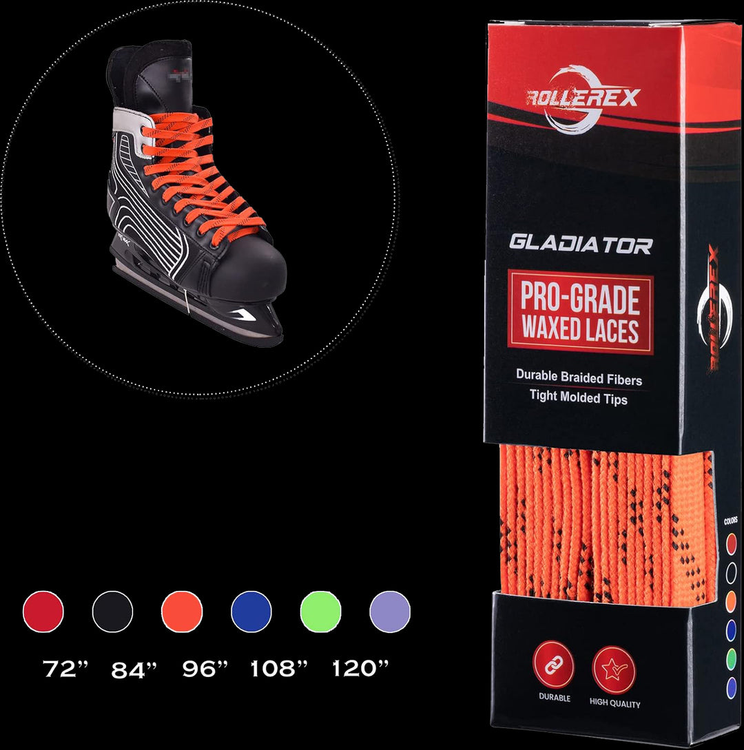 Rollerex Gladiator Waxed Hockey Skate Laces 72" to 120" - Multiple Colors