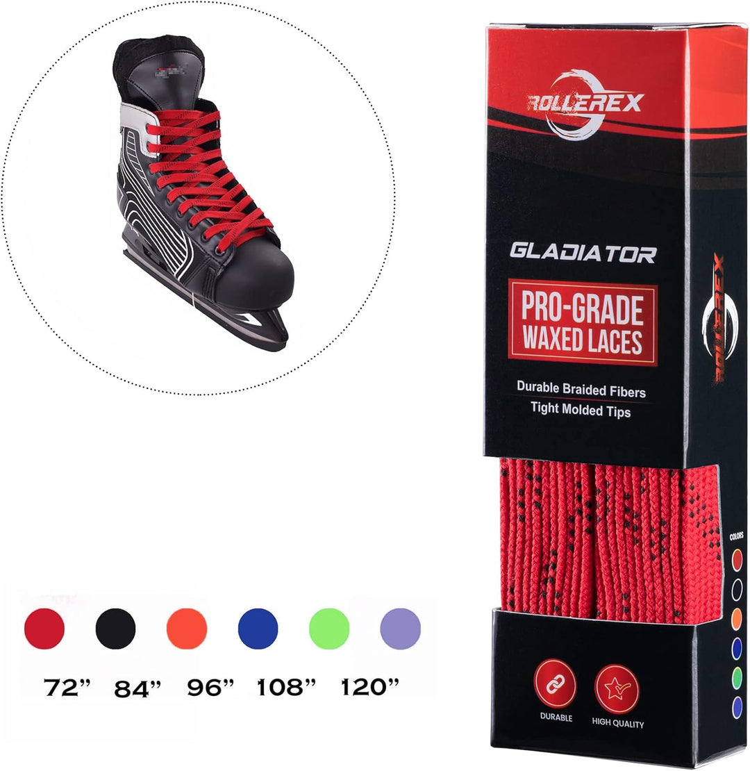 Rollerex Gladiator Waxed Hockey Skate Laces 72" to 120" - Multiple Colors