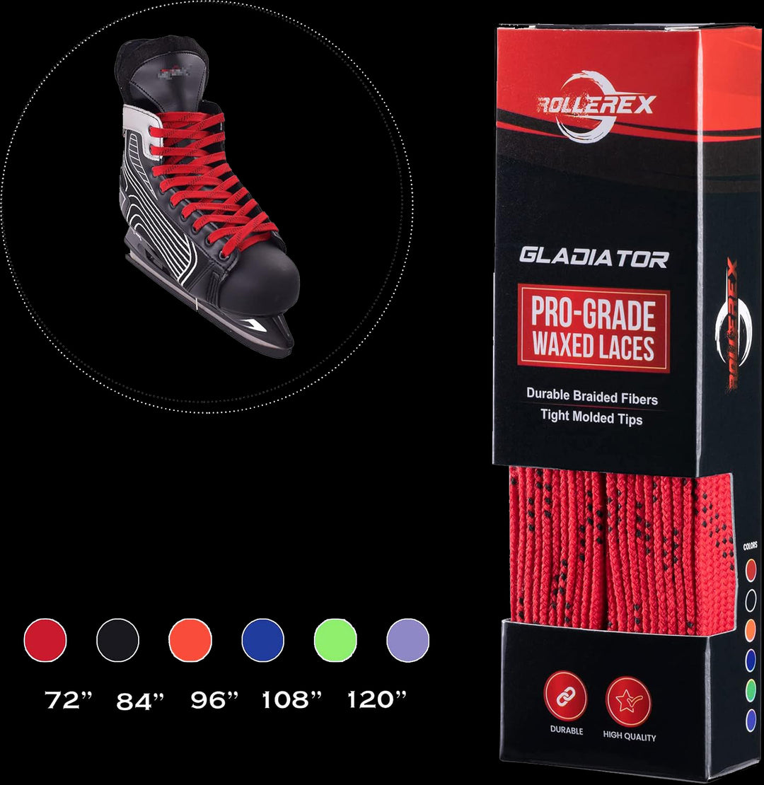 Rollerex Gladiator Waxed Hockey Skate Laces 72" to 120" - Multiple Colors