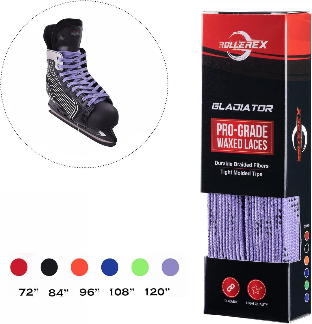 Rollerex Gladiator Waxed Hockey Skate Laces 72" to 120" - Multiple Colors