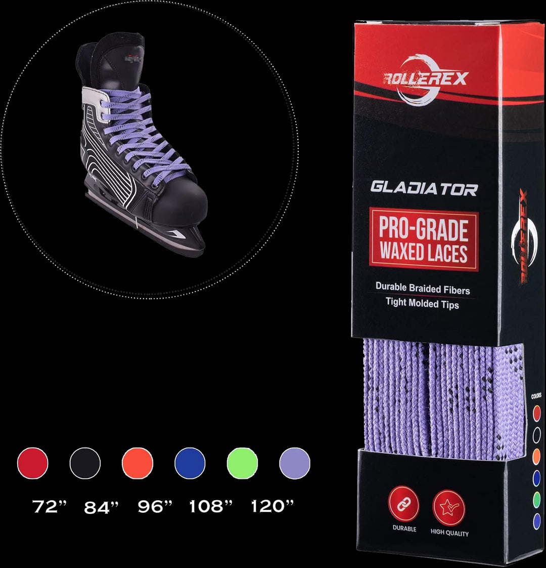 Rollerex Gladiator Waxed Hockey Skate Laces 72" to 120" - Multiple Colors