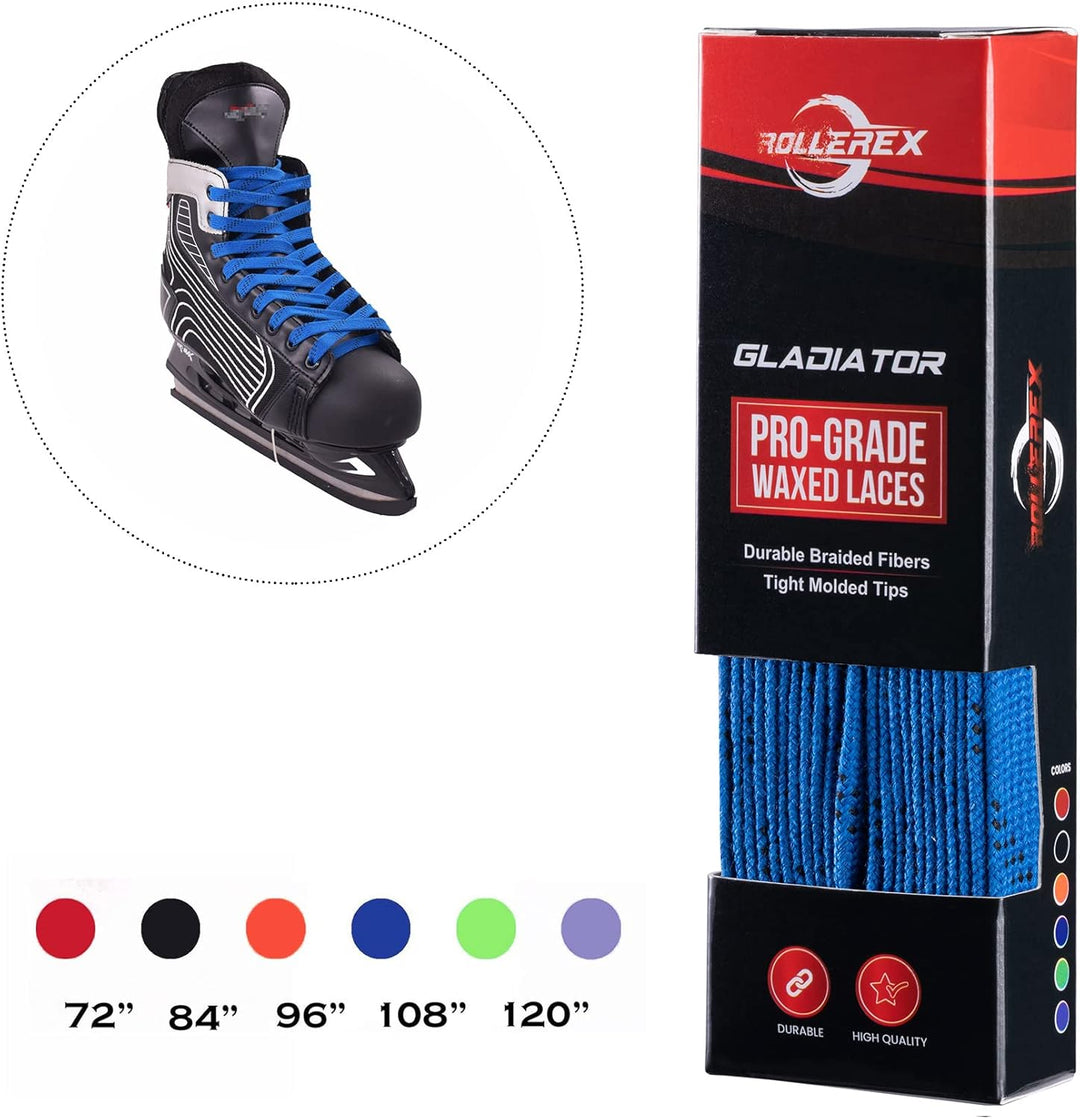 Rollerex Gladiator Waxed Hockey Skate Laces 72" to 120" - Multiple Colors
