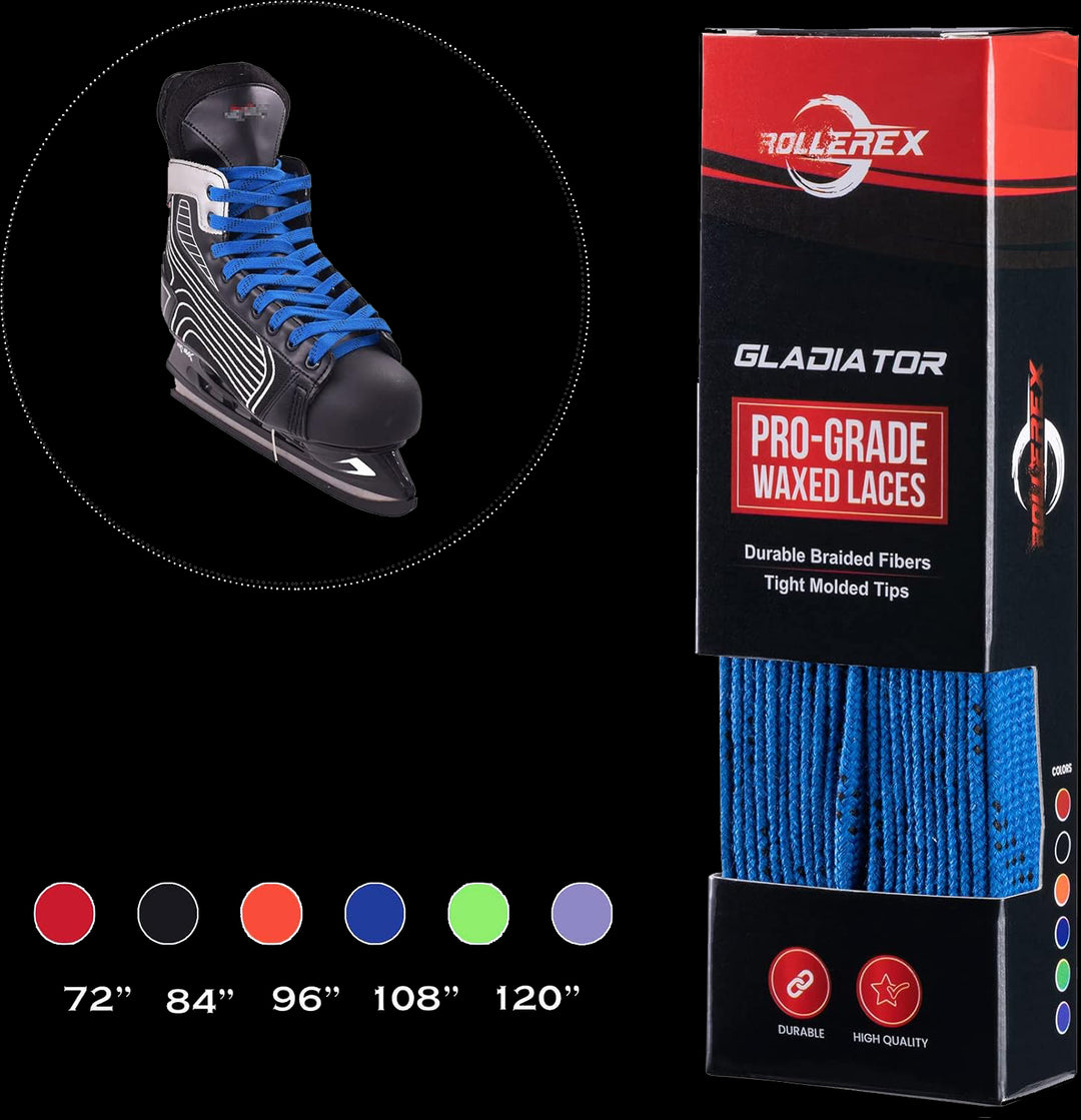 Rollerex Gladiator Waxed Hockey Skate Laces 72" to 120" - Multiple Colors