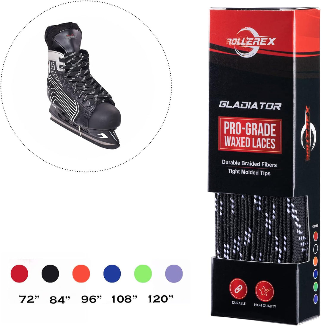 Rollerex Gladiator Waxed Hockey Skate Laces 72" to 120" - Multiple Colors
