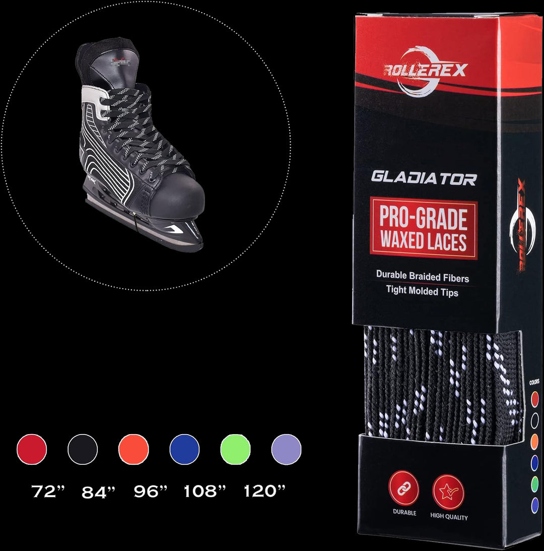 Rollerex Gladiator Waxed Hockey Skate Laces 72" to 120" - Multiple Colors