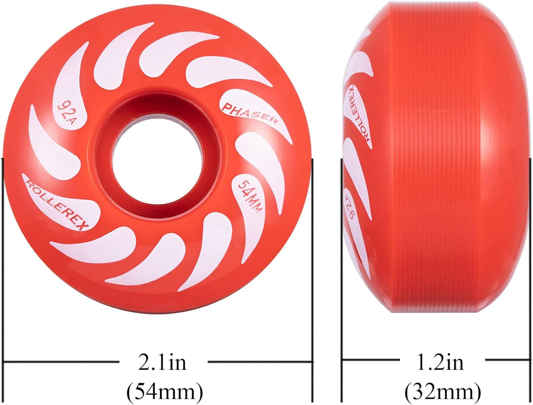 Rollerex Phaser 92A 54mm Skateboard Wheels 4-Pack 32mm Width - 3 Colors