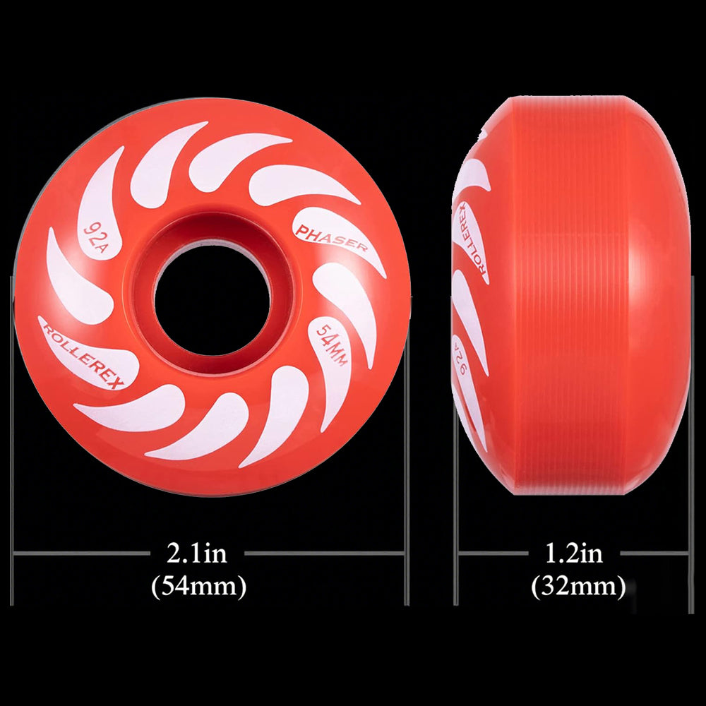 Rollerex Phaser 92A 54mm Skateboard Wheels 4-Pack 32mm Width - 3 Colors