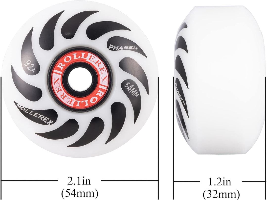 Rollerex Phaser 92A 54mm Skateboard Wheels 4-Pack w/Bearings - 3 Colors