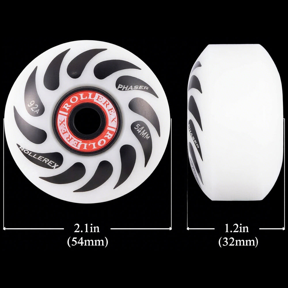 Rollerex Phaser 92A 54mm Skateboard Wheels 4-Pack w/Bearings - 3 Colors