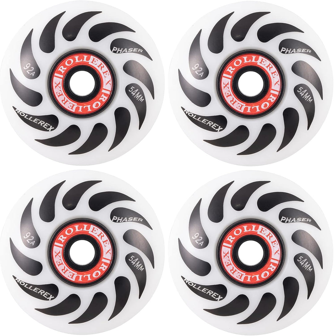 Rollerex Phaser 92A 54mm Skateboard Wheels 4-Pack w/Bearings - 3 Colors