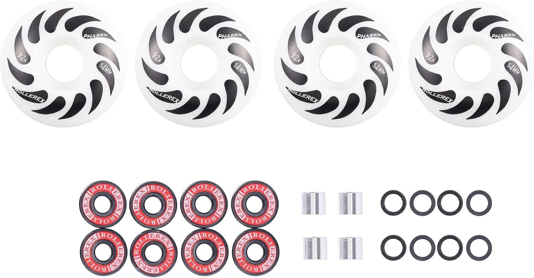 Rollerex Phaser 92A 54mm Skateboard Wheels 4-Pack w/Bearings - 3 Colors