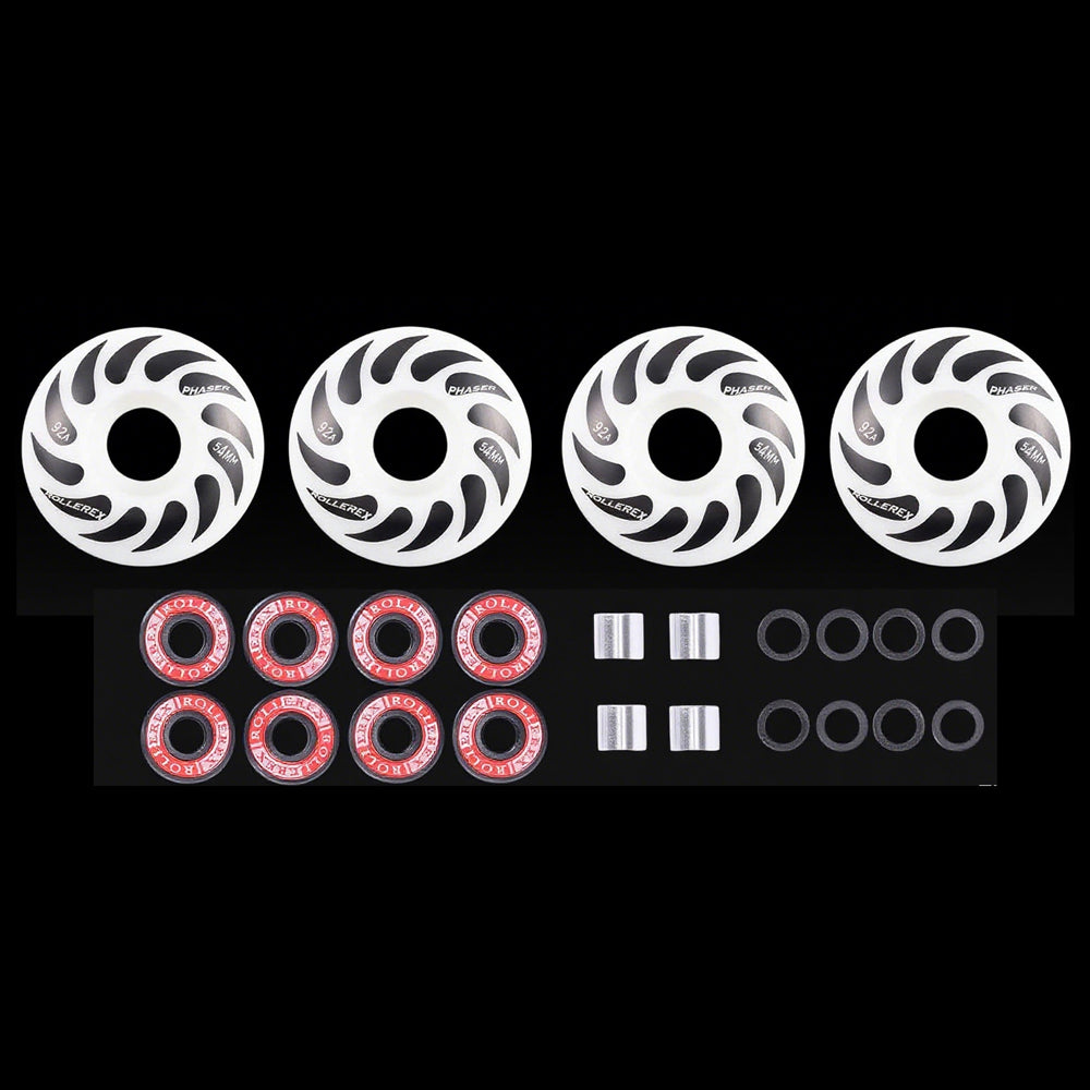 Rollerex Phaser 92A 54mm Skateboard Wheels 4-Pack w/Bearings - 3 Colors