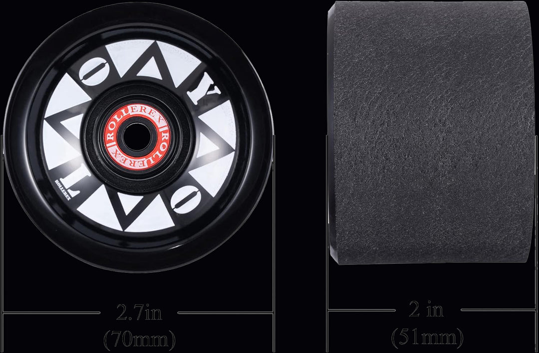 Rollerex YOLO 76A 70mm Longboard Wheels 4-Pack w/Bearings - For Cruising & Carving