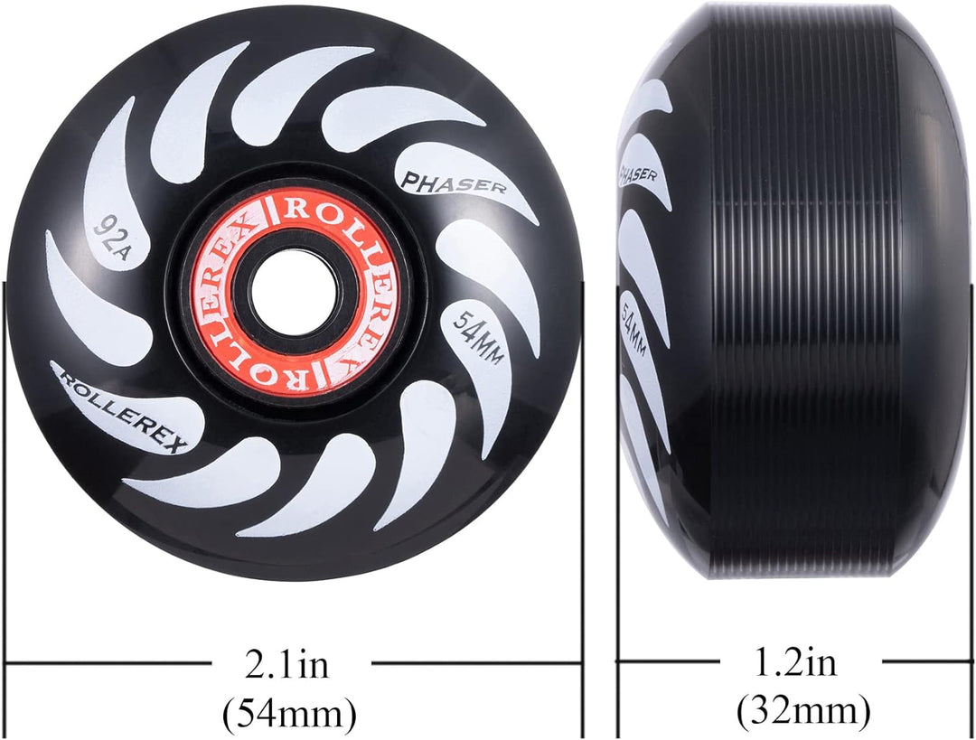 Rollerex Phaser 92A 54mm Skateboard Wheels 4-Pack w/Bearings - 3 Colors