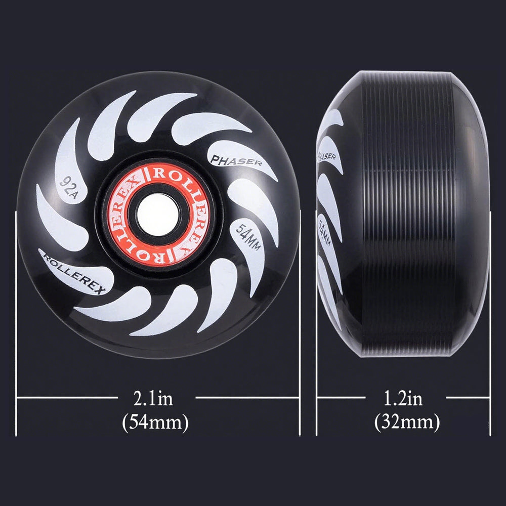 Rollerex Phaser 92A 54mm Skateboard Wheels 4-Pack w/Bearings - 3 Colors