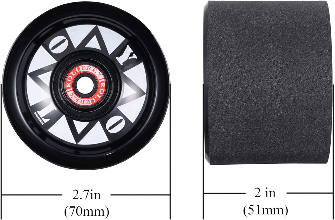 Rollerex YOLO 76A 70mm Longboard Wheels 4-Pack w/Bearings - For Cruising & Carving