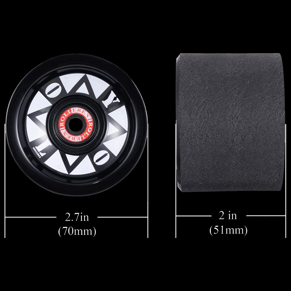 Rollerex YOLO 76A 70mm Longboard Wheels 4-Pack w/Bearings - For Cruising & Carving