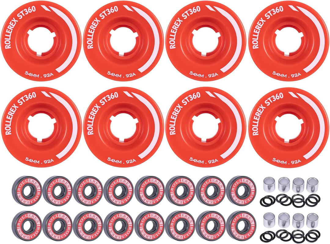 Rollerex ST360 92A 54mm Roller Skate Wheels 8-Pack Optional Bearings Set