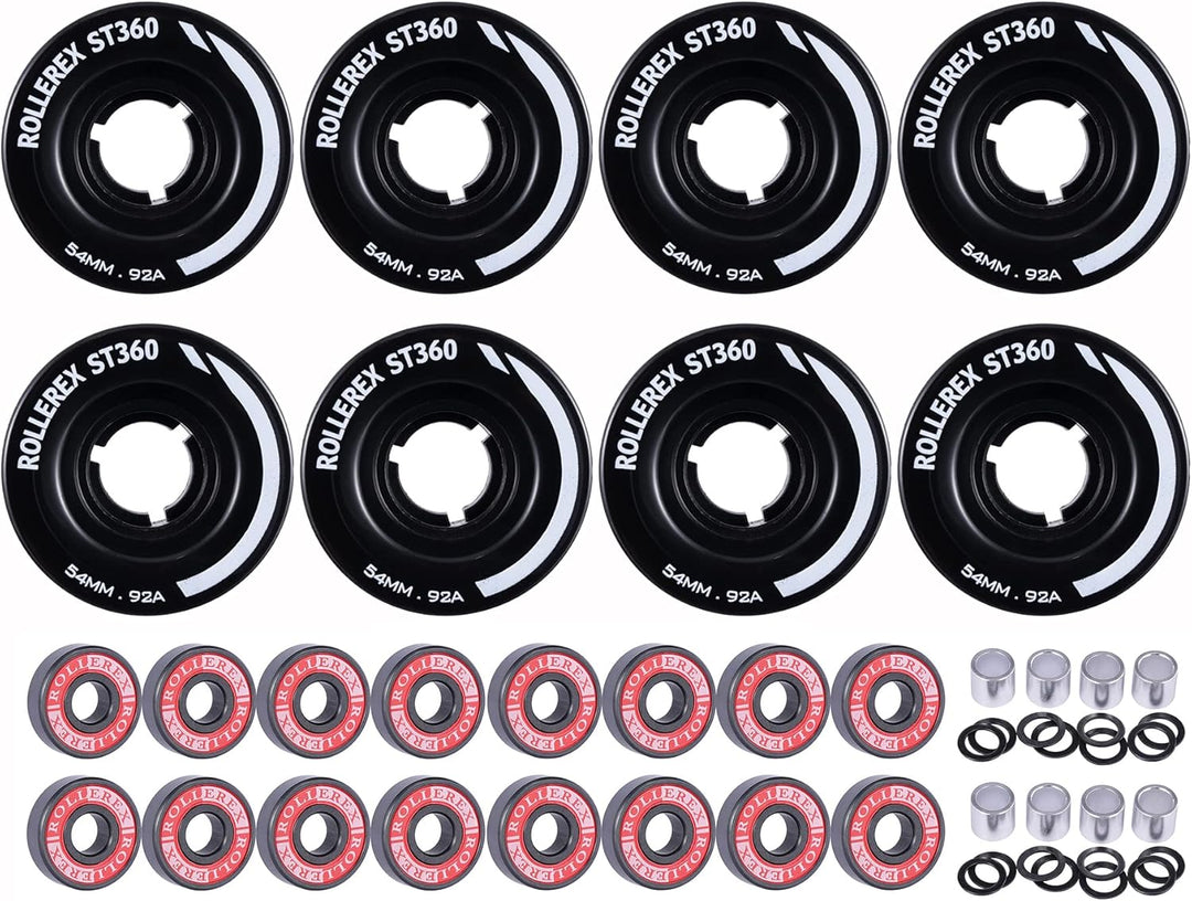 Rollerex ST360 92A 54mm Roller Skate Wheels 8-Pack Optional Bearings Set