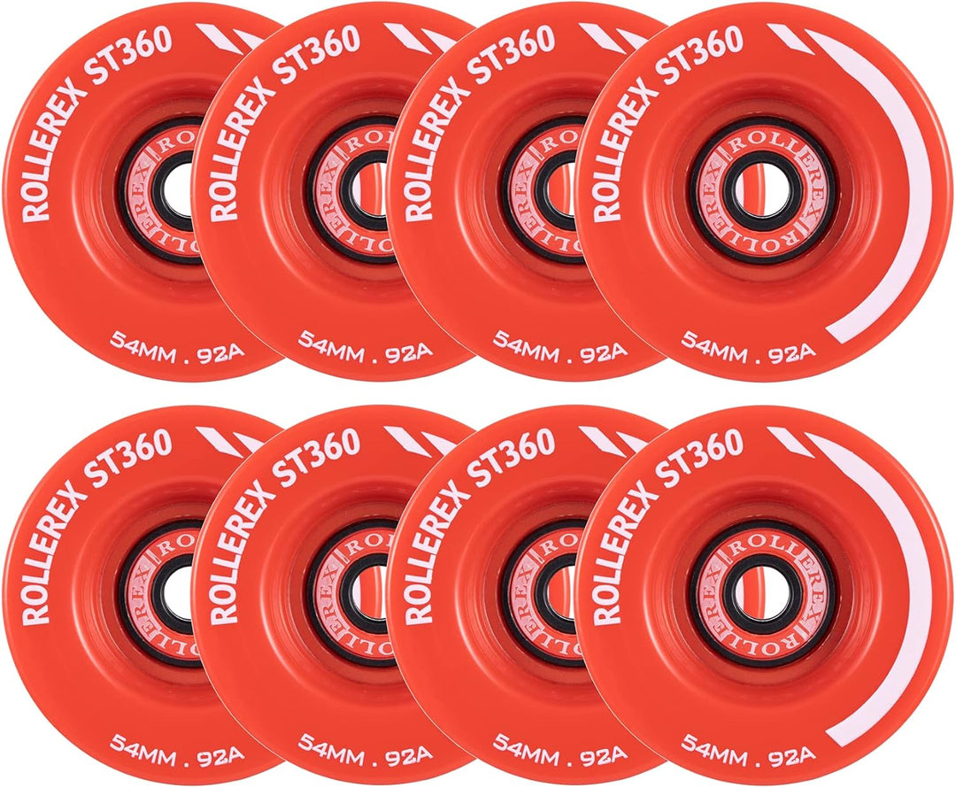 Rollerex ST360 92A 54mm Roller Skate Wheels 8-Pack Optional Bearings Set