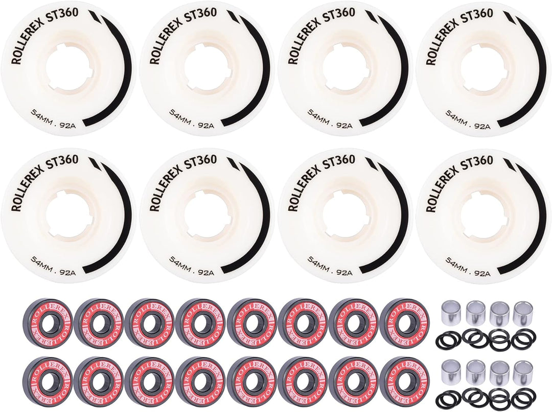 Rollerex ST360 92A 54mm Roller Skate Wheels 8-Pack Optional Bearings Set