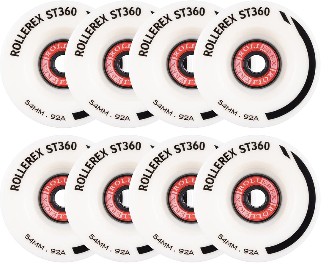 Rollerex ST360 92A 54mm Roller Skate Wheels 8-Pack Optional Bearings Set
