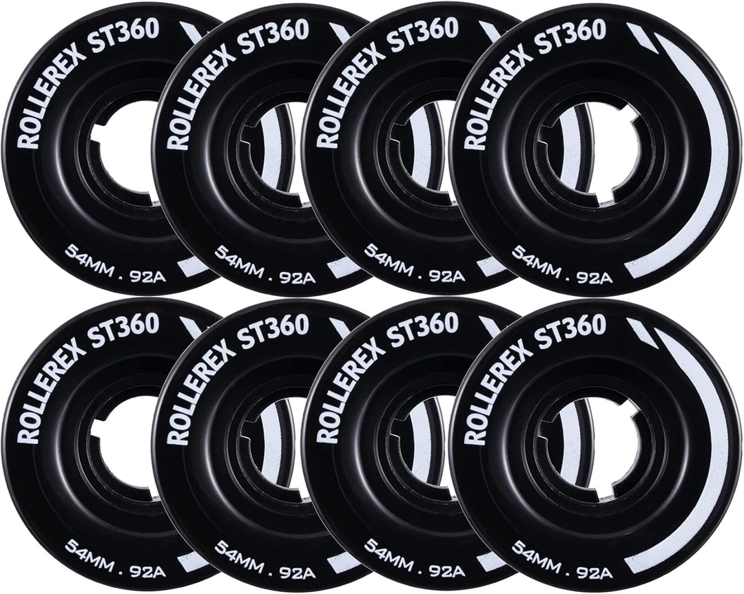 Rollerex ST360 92A 54mm Roller Skate Wheels 8-Pack Optional Bearings Set