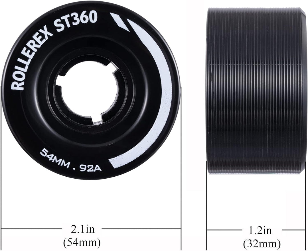 Rollerex ST360 92A 54mm Roller Skate Wheels 8-Pack Optional Bearings Set