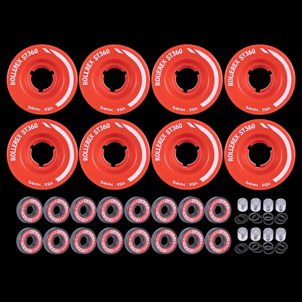 Rollerex ST360 92A 54mm Roller Skate Wheels 8-Pack Optional Bearings Set