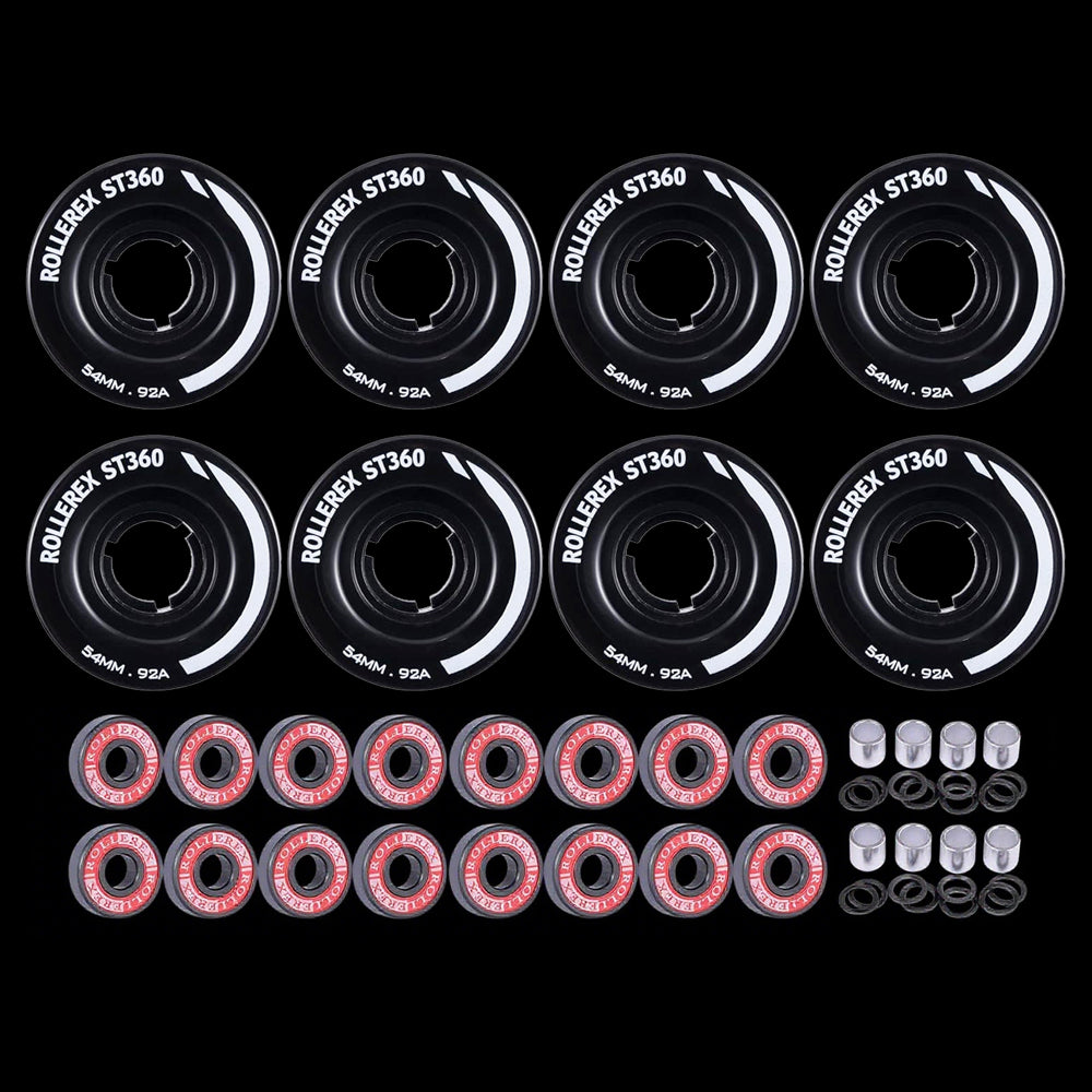 Rollerex ST360 92A 54mm Roller Skate Wheels 8-Pack Optional Bearings Set