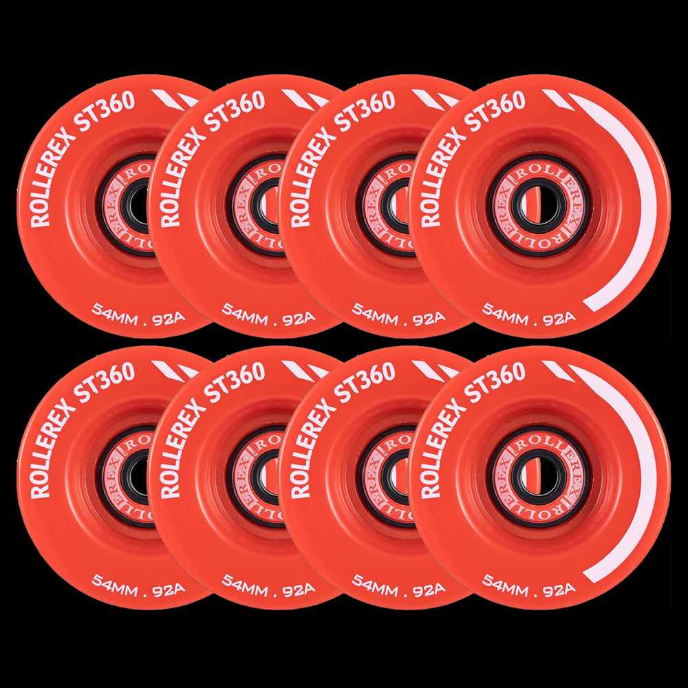 Rollerex ST360 92A 54mm Roller Skate Wheels 8-Pack Optional Bearings Set