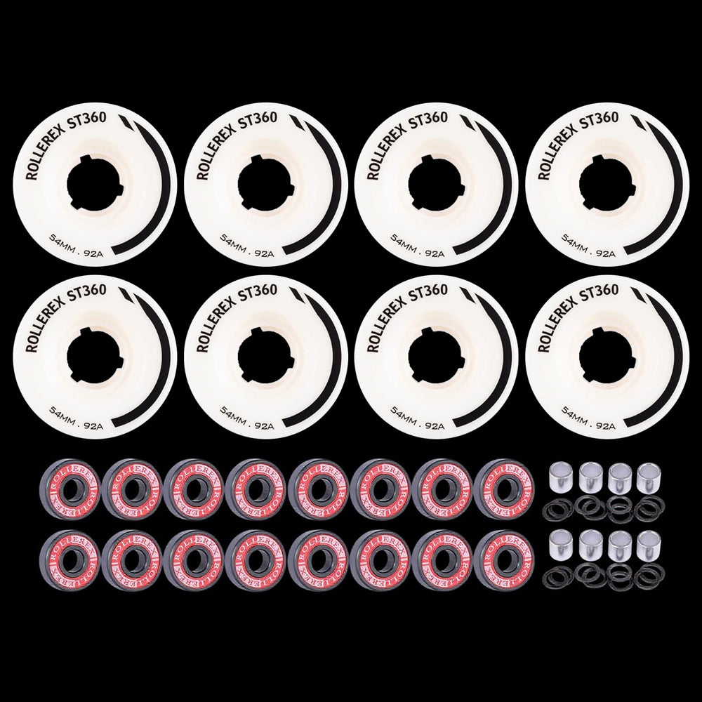 Rollerex ST360 92A 54mm Roller Skate Wheels 8-Pack Optional Bearings Set