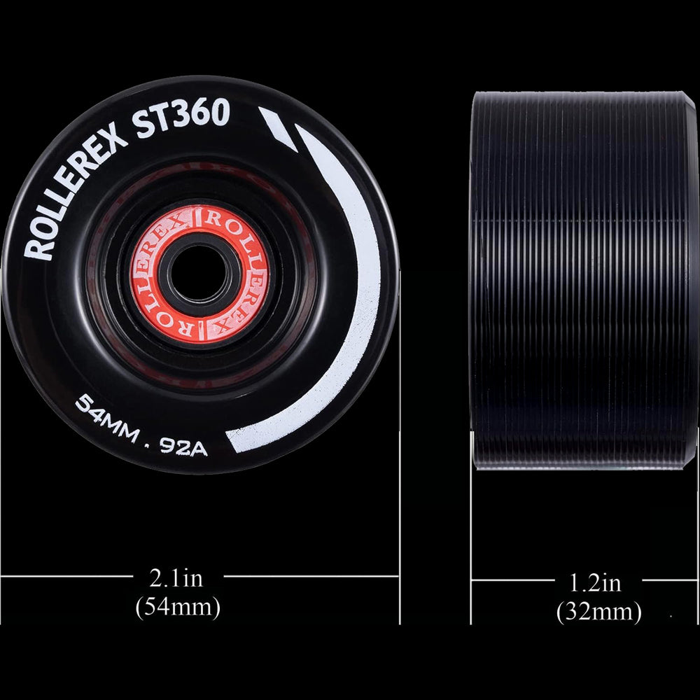 Rollerex ST360 92A 54mm Roller Skate Wheels 8-Pack Optional Bearings Set