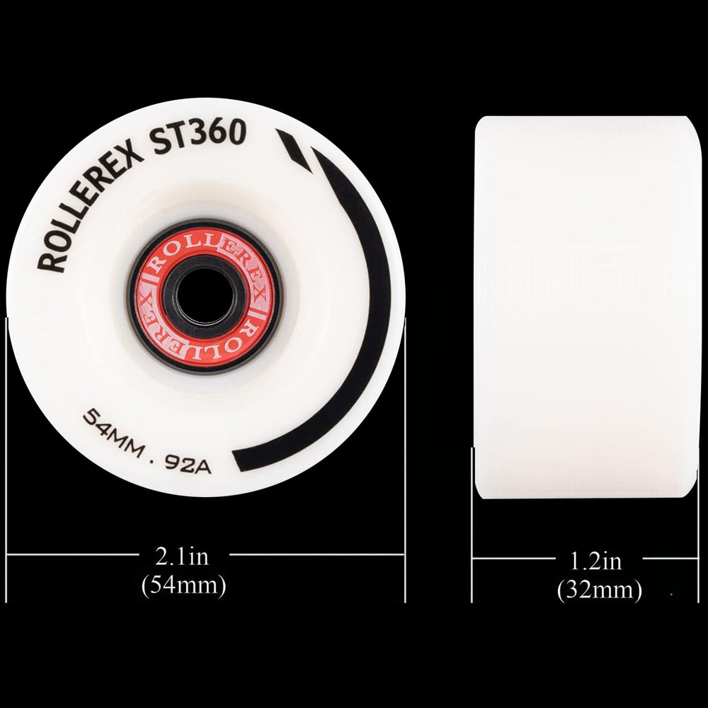 Rollerex ST360 92A 54mm Roller Skate Wheels 8-Pack Optional Bearings Set