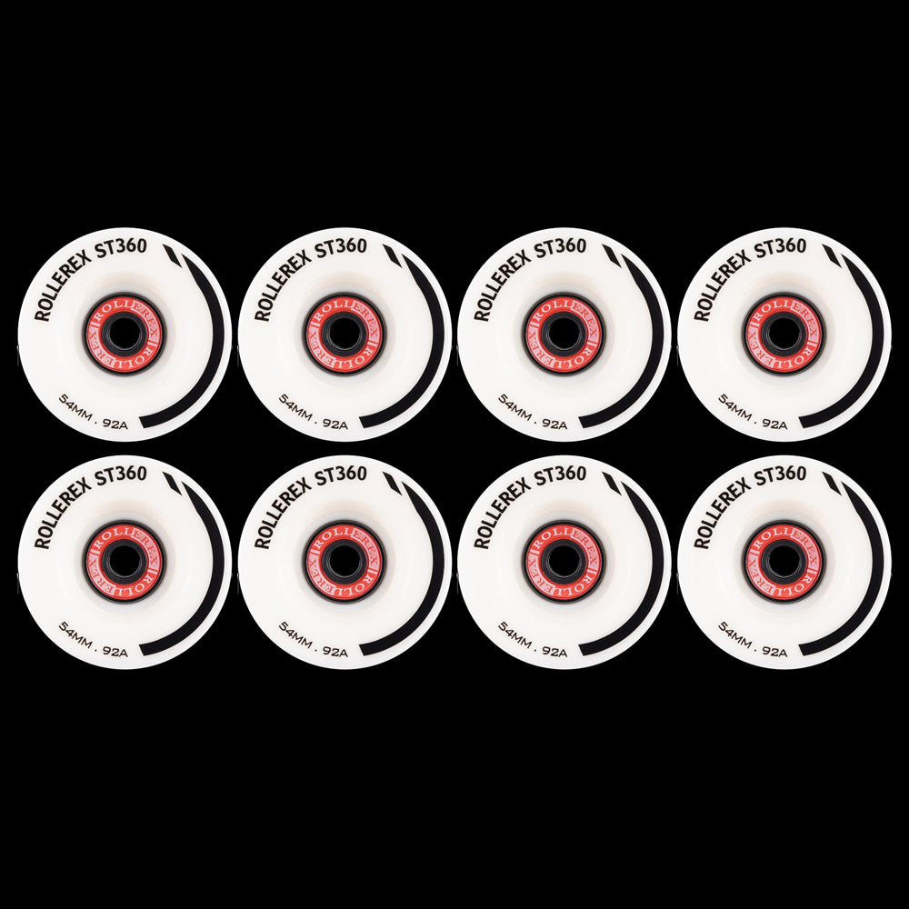 Rollerex ST360 92A 54mm Roller Skate Wheels 8-Pack Optional Bearings Set