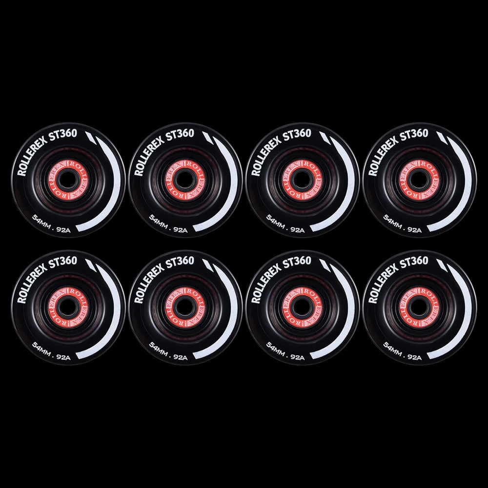 Rollerex ST360 92A 54mm Roller Skate Wheels 8-Pack Optional Bearings Set