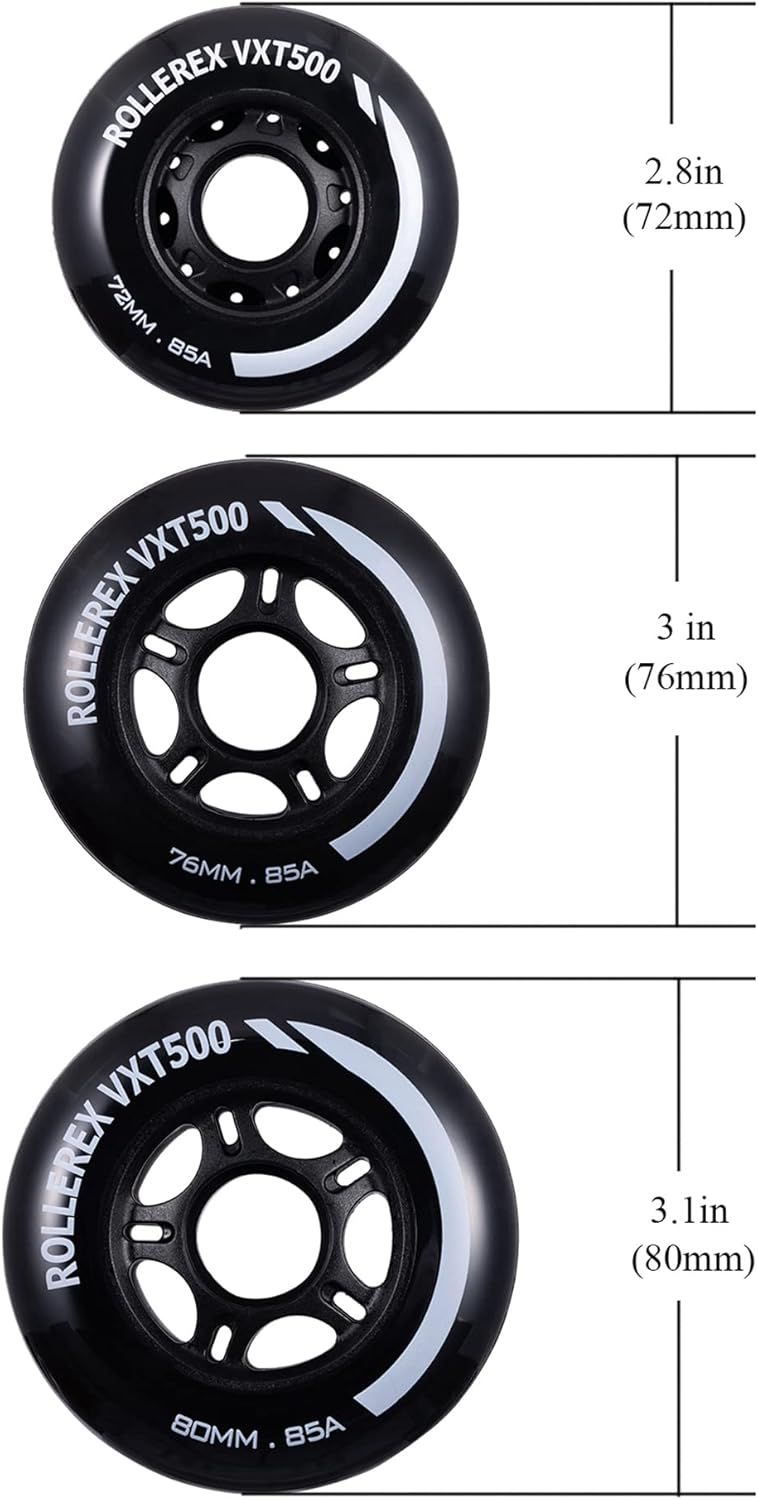 Rollerex VXT500 Inline Skate Wheels 4-Pack 80mm 85A - Optional Bearings