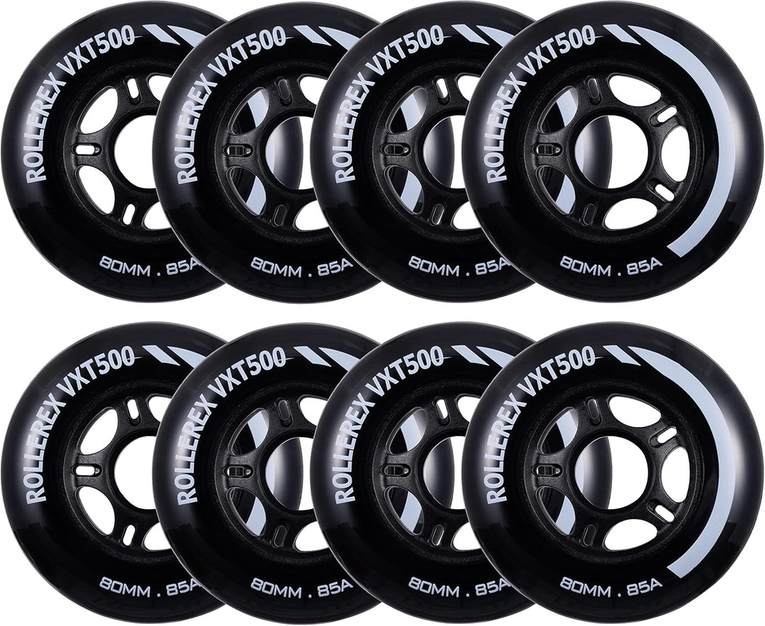 Rollerex VXT500 85A Inline Skate Wheels 8-Pack 72-80mm - 6 Colors