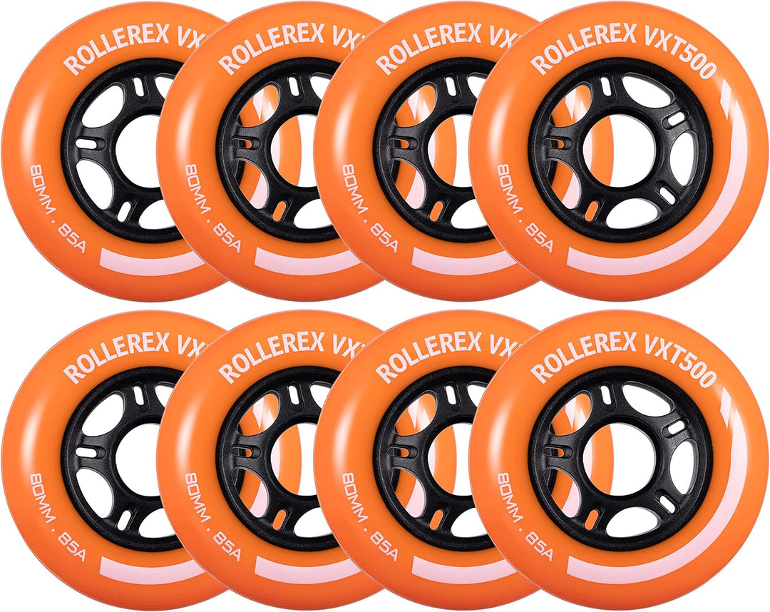 Rollerex VXT500 85A Inline Skate Wheels 8-Pack 72-80mm - 6 Colors
